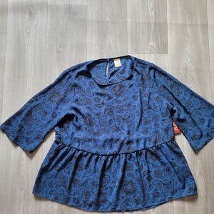 Faded Glory Women's Paisley Tunic Top XL (16-18) Blue & Black 100% Polyester